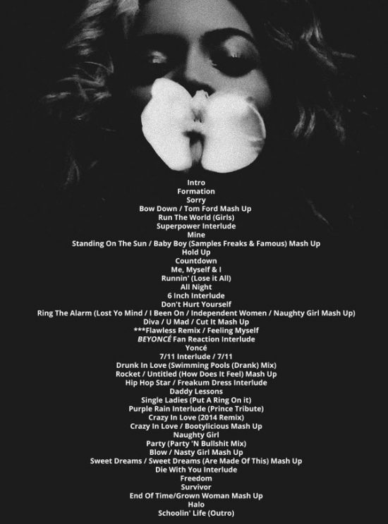 Beyonce Formation Tour Set-List